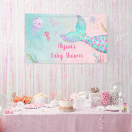 Pink Mermaid Under The Sea Baby Shower Banner