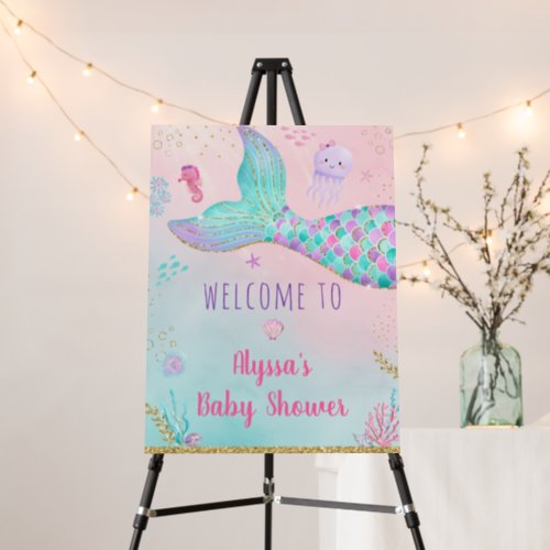 Pink Mermaid Under The Sea Baby Shower Welcome Foam Board