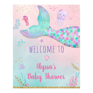 Pink Mermaid Under The Sea Baby Shower Welcome Poster