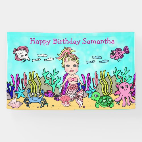 Pink Mermaid Under the Sea Birthday Banner