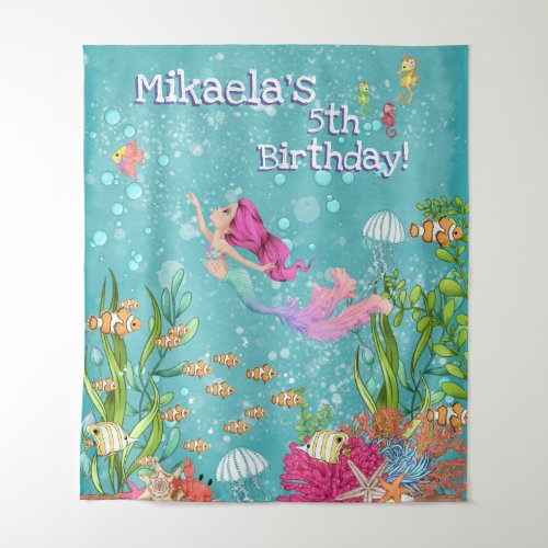 Pink Mermaid Under the Sea Photo Wall Backdrop