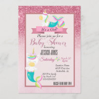 Pink Mermaid Unicorn Sparkle  Baby Shower Invite