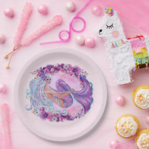Pink mermaid unique  paper plates