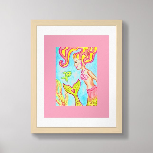  Pink Mermaid Wall Art Print (Framed Front)