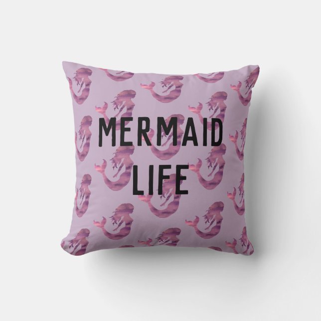 Pink Mermaid Watercolor Mermaid Life Pillow (Front)