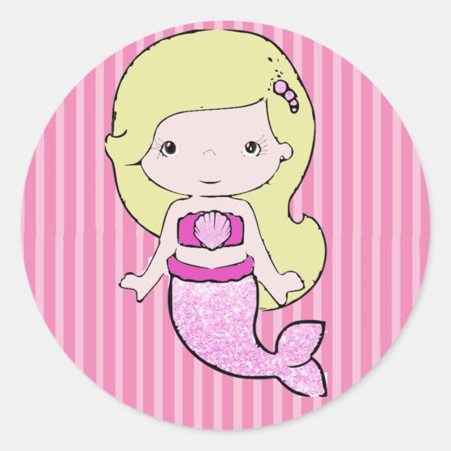 Pink Mermaid with Blonde Hair Stickers (Front)