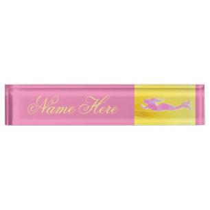 pink mermaid yellow desk name plate