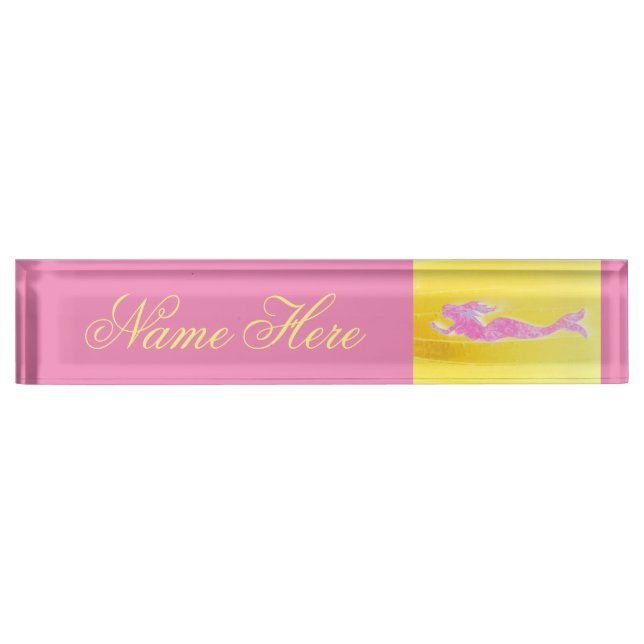 pink mermaid yellow desk name plate (Front)