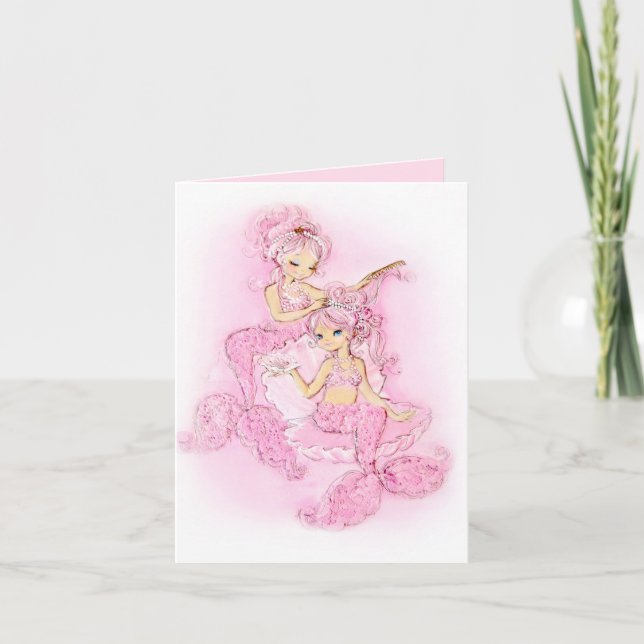 Pink Mermaids Maid of Honor Note Card (Front)