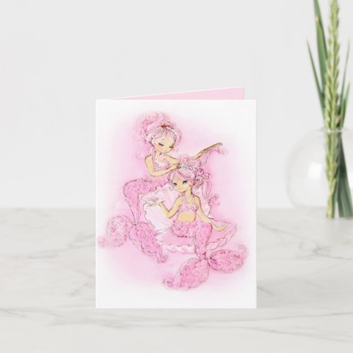 Pink Mermaids Maid of Honor Note Card