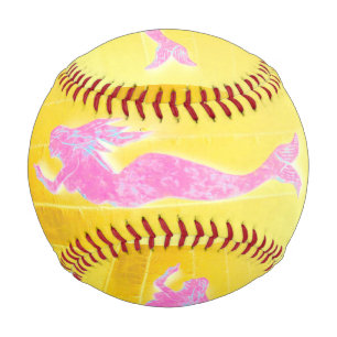 pink mermaids on yellow baseball
