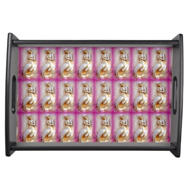 pink mermaids pattern serving tray (Front)
