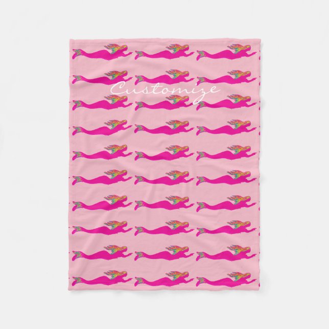 pink mermaids pattern Thunder_Cove Fleece Blanket (Front)