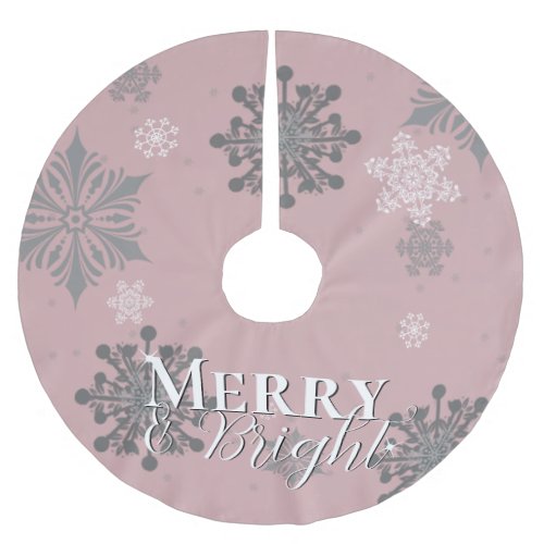 Pink Merry and Bright Snowflakes Christmas Brushed Polyester Tree Skirt