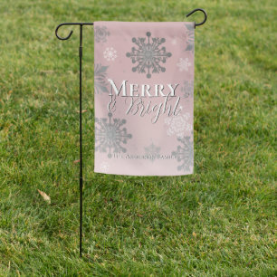 Pink Merry and Bright Snowflakes Christmas Garden Flag