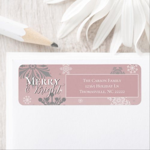 Pink Merry and Bright Snowflakes Christmas Label