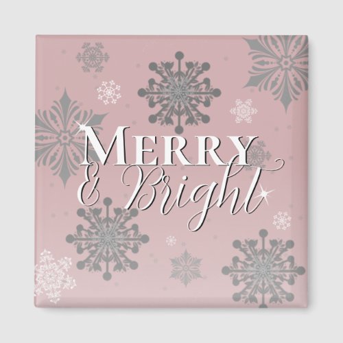 Pink Merry and Bright Snowflakes Christmas Magnet