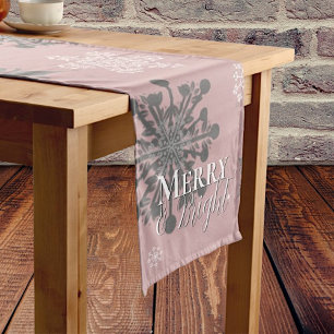 Pink Merry and Bright Snowflakes Christmas Medium Table Runner