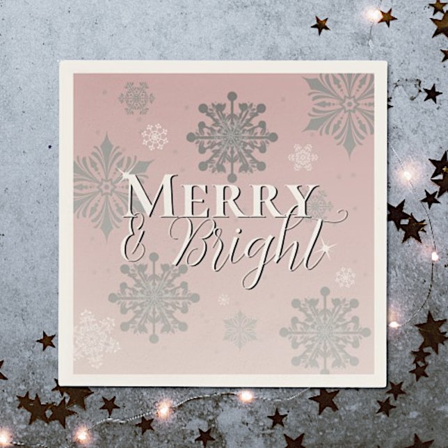 Pink Merry and Bright Snowflakes Christmas Napkins (Pink Merry and Bright Snowflakes Christmas Napkins)