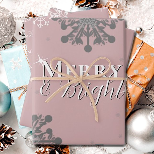 Pink Merry and Bright Snowflakes Christmas Wrapping Paper Sheets (Pink Merry and Bright Snowflakes Christmas Wrapping Paper Sheets)