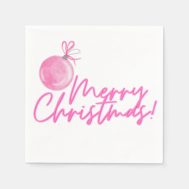 Pink Merry Christmas Cocktail Napkins (Front)