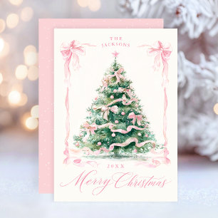 Pink Merry Christmas Holiday Card