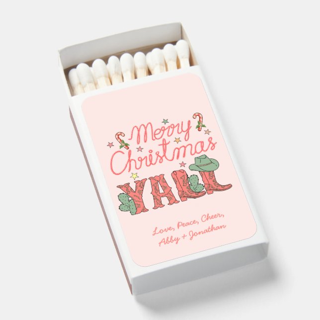 Pink Merry Christmas Matchbox Favors Personalized Matchboxes (Front Open)
