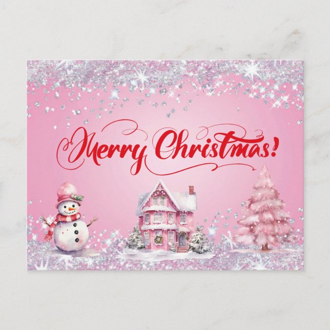 Pink Merry Christmas  Postcard (Front)