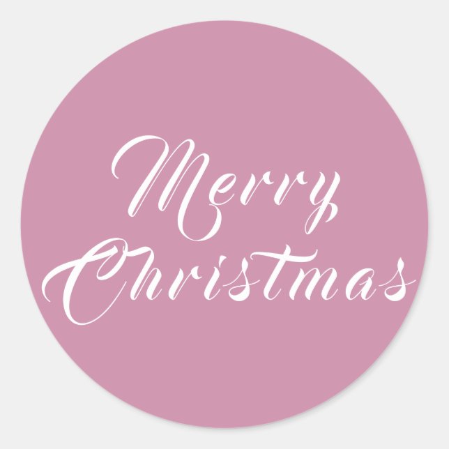Pink Merry Christmas Script Holiday Classic Round Sticker (Front)