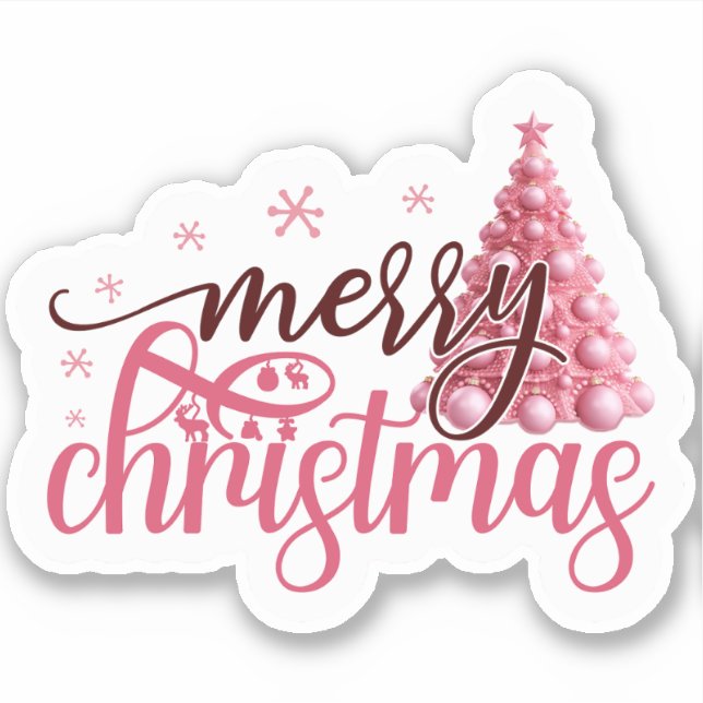 Pink Merry Christmas Sticker (Front)