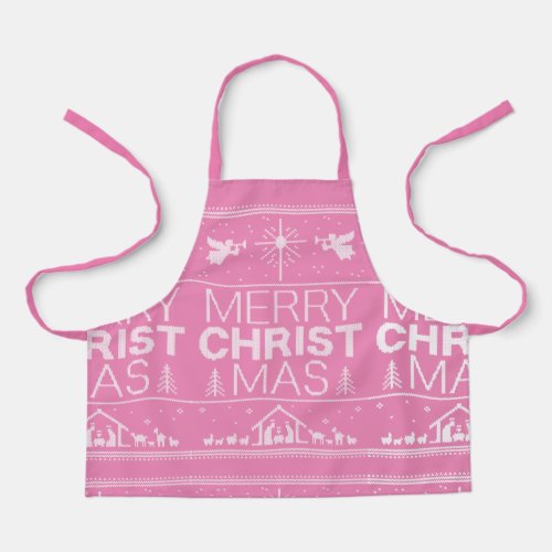 Pink Merry CHRISTmas Sweater Religious Christian Apron