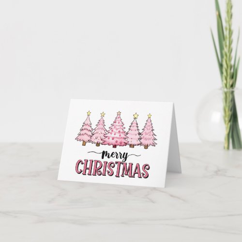 Pink Merry Christmas Tree Blank Greeting  Card