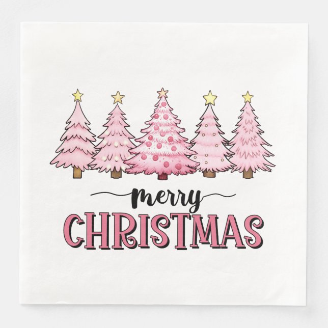 Pink Merry Christmas Tree  Paper Dinner Napkins (Front)