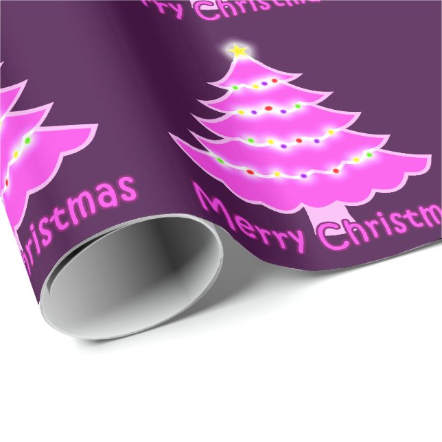 Pink Merry Christmas tree Wrapping Paper (Roll Corner)