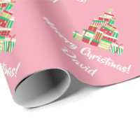 Pink Merry Christmas Tree wrapping paper