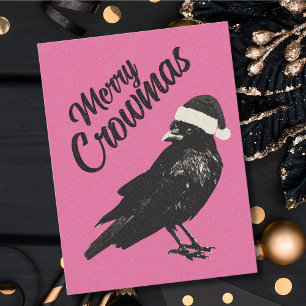 Pink Merry Crowmas Christmas Holiday Postcard