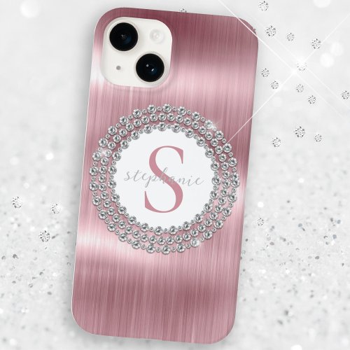 Pink Metal Diamonds Monogram Sparkly Luxurious Case_Mate iPhone 14 Case
