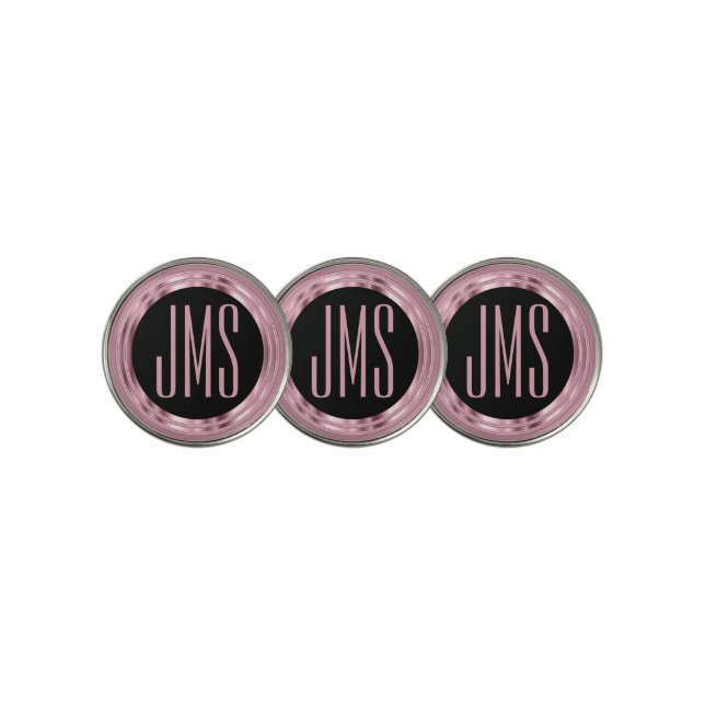 Pink Metal Monogram Design Golf Ball Marker (3 Up)