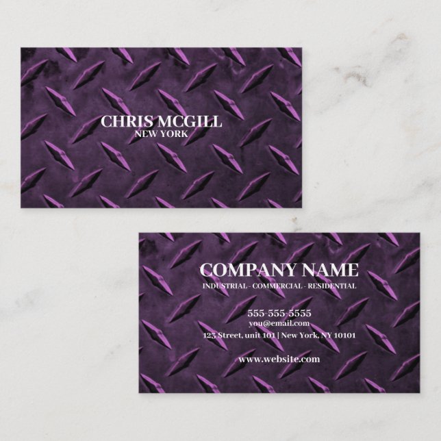 Pink Metal Texture Custom Construction Worker Business Card (Front/Back)