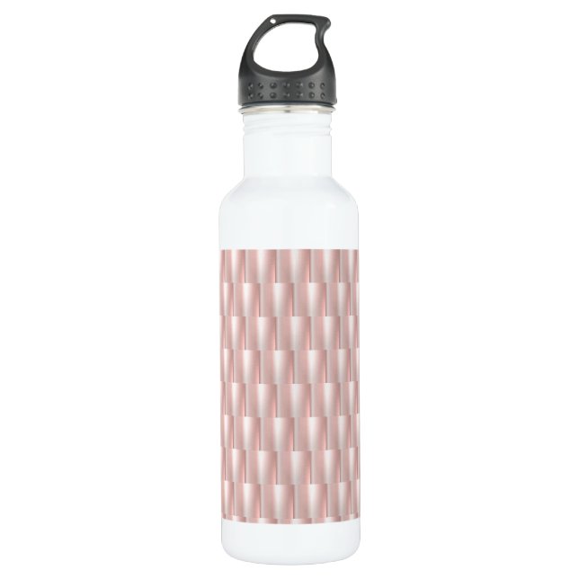 Pink Metallic Abstract Basket Weave Elegant Chic Stainless Steel Water Bottle (Front)