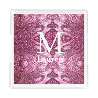 pink metallic abstract shiny monogram namegirly acrylic tray
