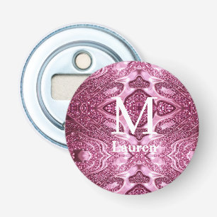 pink metallic abstract shiny monogram namegirly bottle opener