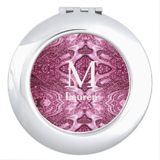 pink metallic abstract shiny monogram namegirly compact mirror