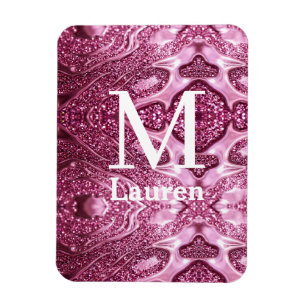 pink metallic abstract shiny monogram namegirly magnet