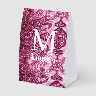 pink metallic abstract shiny monogram namegirly paper table tent