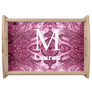 pink metallic abstract shiny monogram namegirly serving tray