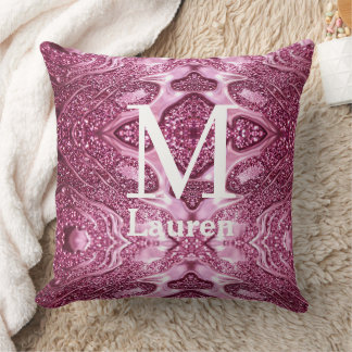 pink metallic abstract shiny monogram namegirly throw pillow