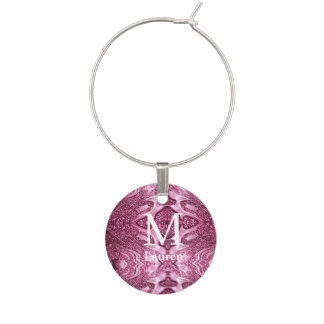 pink metallic abstract shiny monogram namegirly wine charm