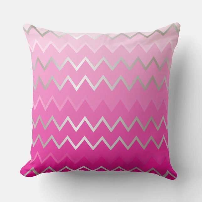 Pink Metallic Chevron Throw Pillow (Front)