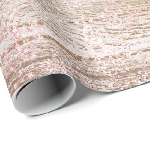 Pink Metallic Damask Rose Gold Foxier Wood Rustic Wrapping Paper